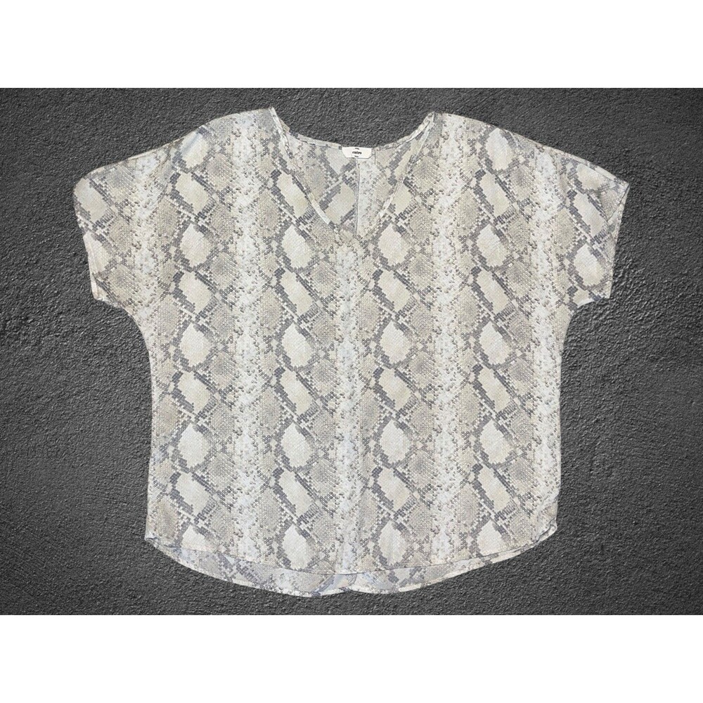 Entro Brand Reptile Print Blouse Top Womens LG Gray Cream Snakeskin Lightweight